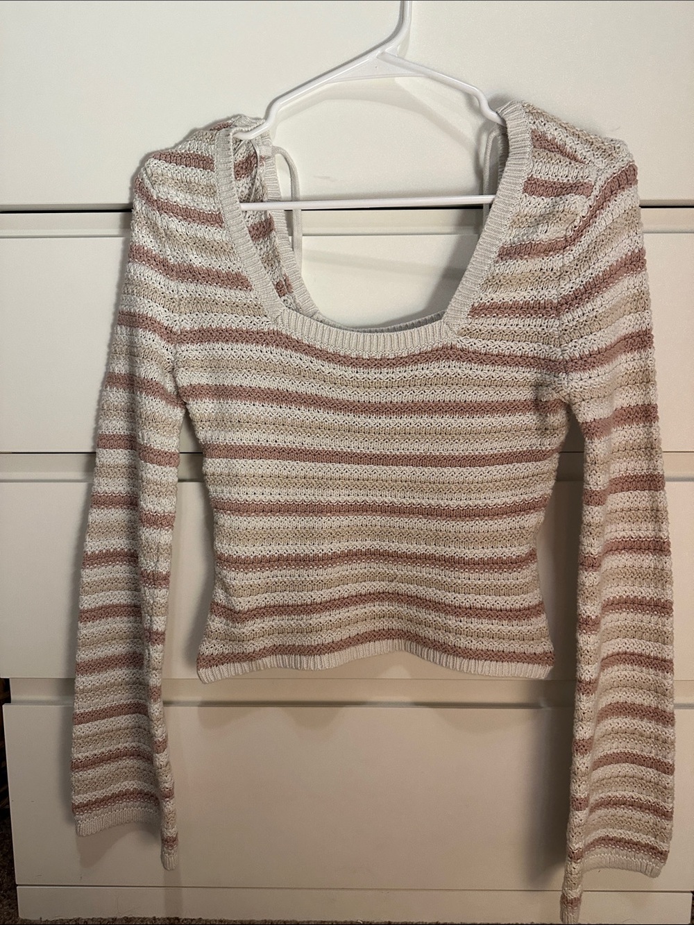 Hollister Striped Knit Sweater in Cream and Dusty Pink